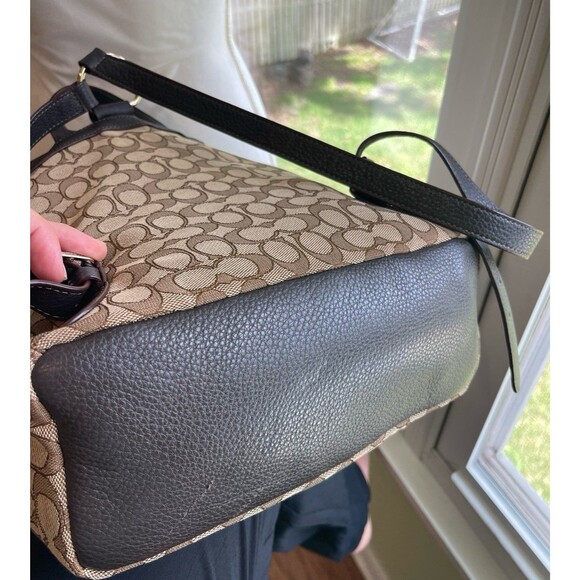 Coach Backpack Large Leather Canvas Brown Signature Logo Print Classic Preppy - Picture 7 of 12